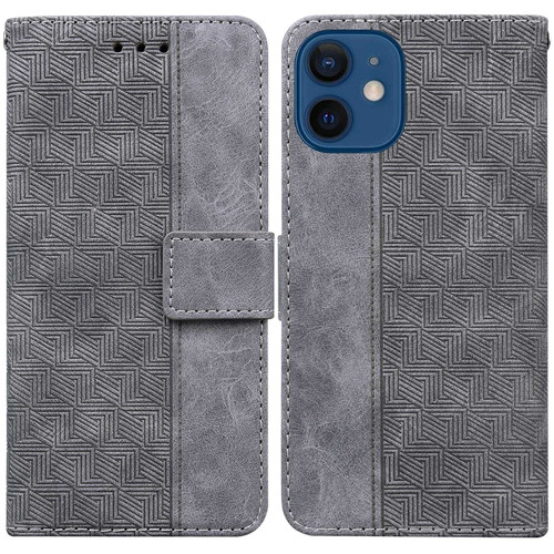 iPhone 12 mini Geometric Embossed Leather Phone Case  - Grey