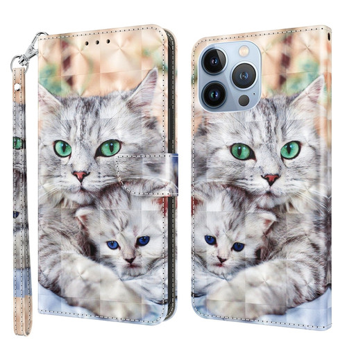 iPhone 12 mini 3D Painted Leather Phone Case  - Two Loving Cats
