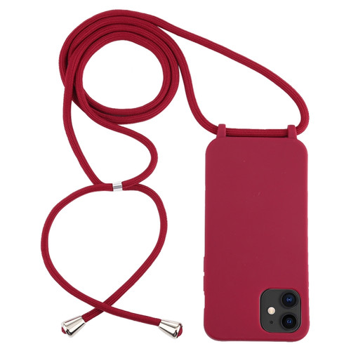 iPhone 12 mini Candy Colors TPU Protective Case with Lanyard - Red