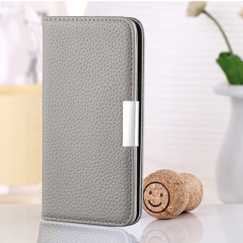 iPhone 12 mini Litchi Texture Horizontal Flip Leather Case with Holder & Card Slots - Grey