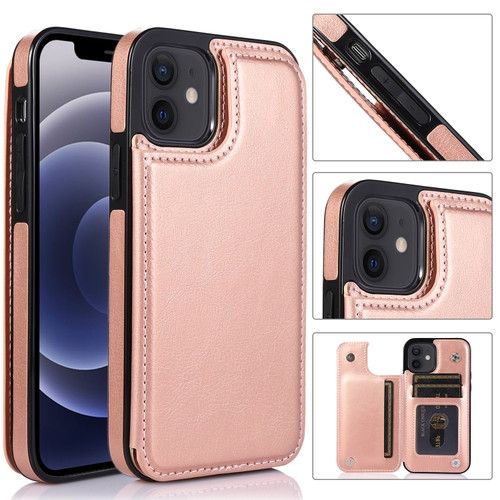 iPhone 12 mini Shockproof PU + TPU Leather Case with Card Slots & Holder & Photo Frame & Wallet  - Rose Gold