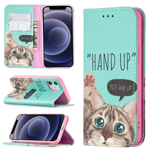 iPhone 12 mini Colored Drawing Pattern Invisible Magnetic Horizontal Flip PU Leather Case with Holder & Card Slots & Wallet  - Cat