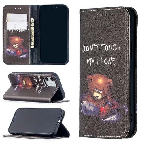 iPhone 12 mini Colored Drawing Pattern Invisible Magnetic Horizontal Flip PU Leather Case with Holder & Card Slots & Wallet  - Bear