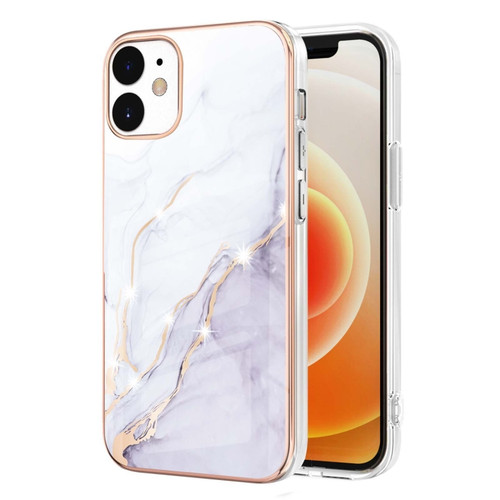 iPhone 12 mini Electroplating Marble Pattern Dual-side IMD TPU Shockproof Case - White 006