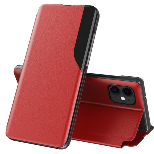 iPhone 12 mini Side Display Magnetic Shockproof Horizontal Flip Leather Case with Holder  - Red