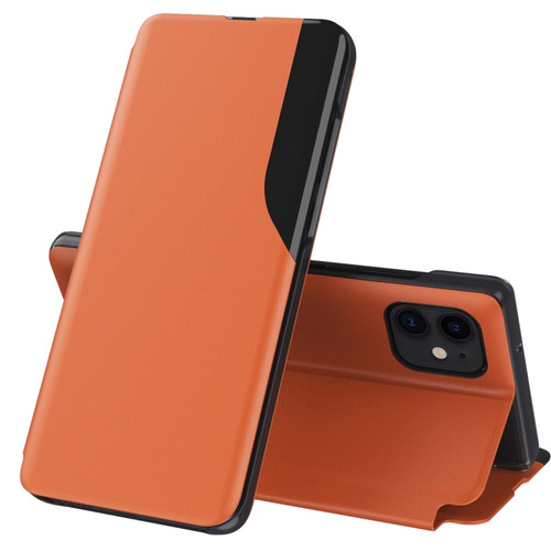 iPhone 12 mini Side Display Magnetic Shockproof Horizontal Flip Leather Case with Holder  - Orange