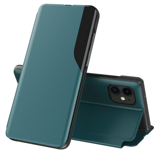 iPhone 12 mini Side Display Magnetic Shockproof Horizontal Flip Leather Case with Holder  - Green