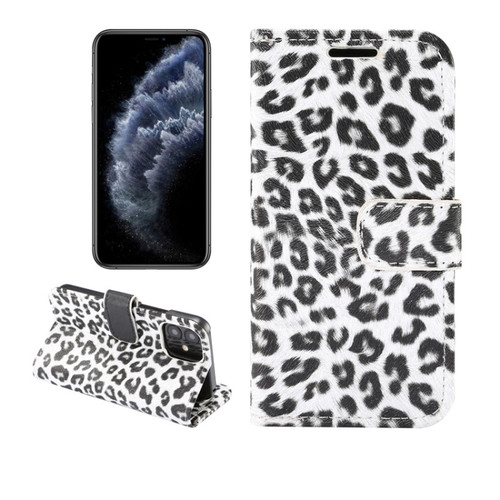 iPhone 12 mini Leopard Print Pattern Horizontal Flip Leather Case with Card Slot and Holder - White