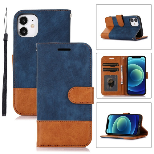 iPhone 12 mini Splicing Leather Phone Case - Dark Blue