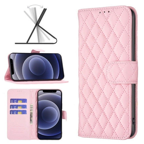 iPhone 12 mini Diamond Lattice Wallet Leather Flip Phone Case  - Pink