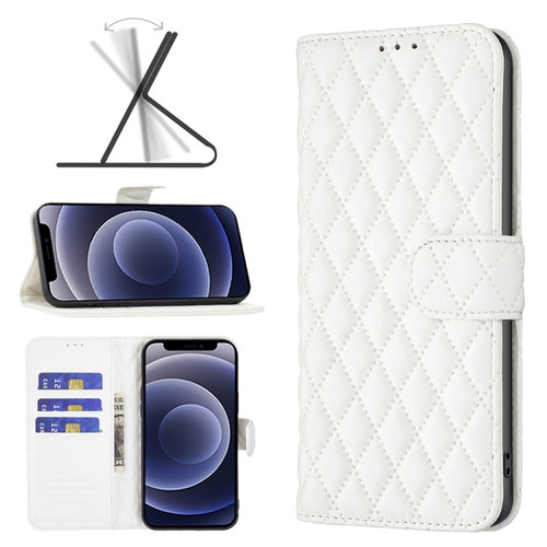iPhone 12 mini Diamond Lattice Wallet Leather Flip Phone Case  - White