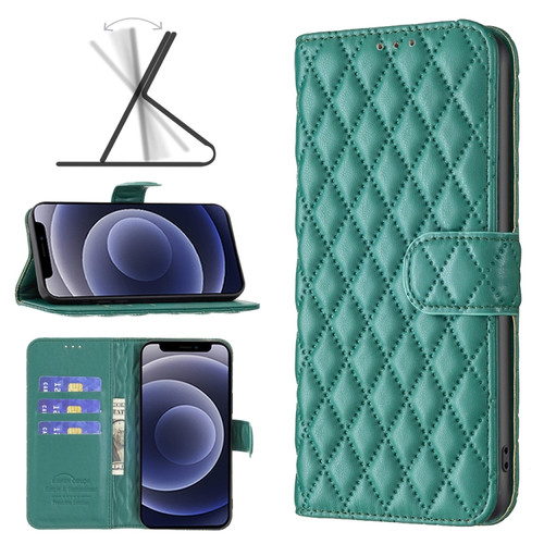 iPhone 12 mini Diamond Lattice Wallet Leather Flip Phone Case  - Green