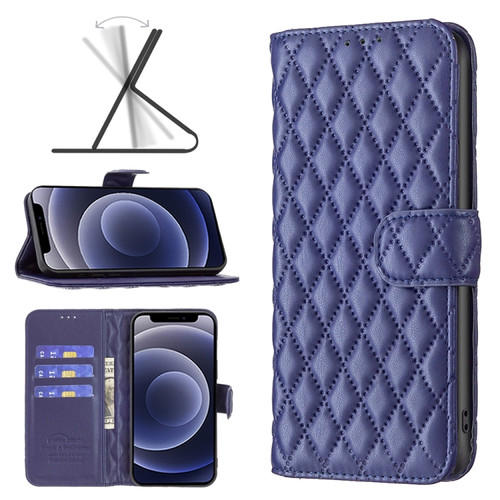 iPhone 12 mini Diamond Lattice Wallet Leather Flip Phone Case  - Blue