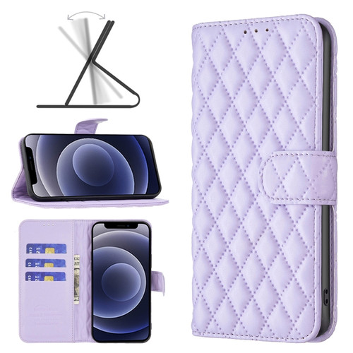iPhone 12 mini Diamond Lattice Wallet Leather Flip Phone Case  - Purple