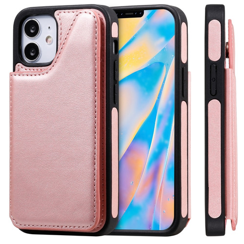 iPhone 12 mini Shockproof Calf Texture Protective Case with Holder & Card Slots & Frame  - Rose Gold