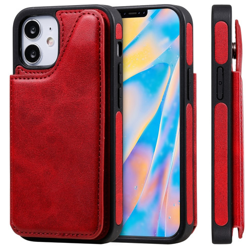 iPhone 12 mini Shockproof Calf Texture Protective Case with Holder & Card Slots & Frame  - Red