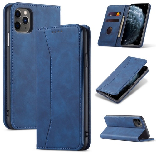 iPhone 12 mini Skin-feel Calfskin Texture Magnetic Dual-Fold Horizontal Flip Leather Case with Holder & Card Slots & Wallet  - Blue