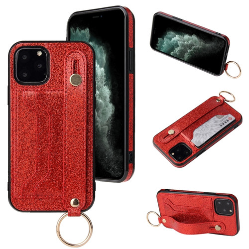 iPhone 12 mini Glitter Powder PU+TPU Shockproof Protective Case with Holder & Card Slots & Wrist Strap  - Red