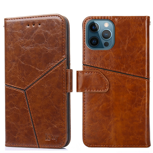 iPhone 12 mini Geometric Stitching Horizontal Flip TPU + PU Leather Case with Holder & Card Slots & Wallet  - Light Brown