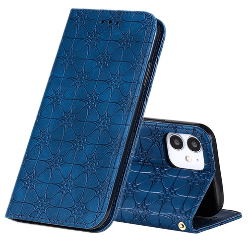 iPhone 12 mini Lucky Flowers Embossing Pattern Magnetic Horizontal Flip Leather Case with Holder & Card Slots - Dark Blue