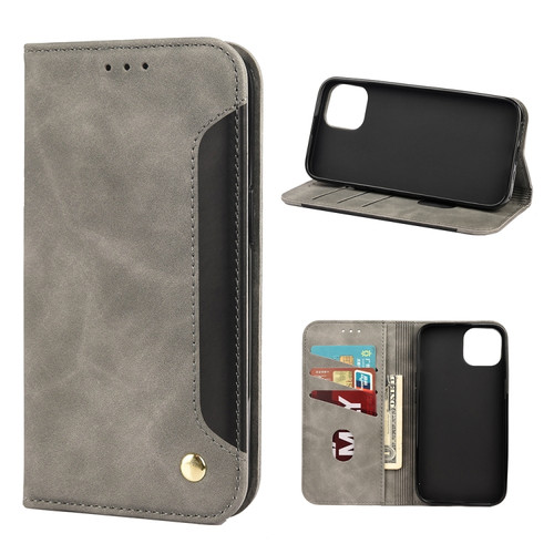 iPhone 12 mini Skin Feel Splicing Leather Phone Case  - Grey