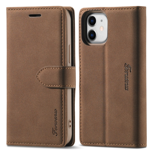 iPhone 12 mini Forwenw F1 Series Matte Strong Magnetism Horizontal Flip Leather Case with Holder & Card Slots & Wallet & Photo Frame - Brown