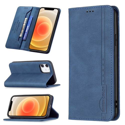iPhone 12 mini Magnetic RFID Blocking Anti-Theft Leather Case with Holder & Card Slots & Wallet  - Blue