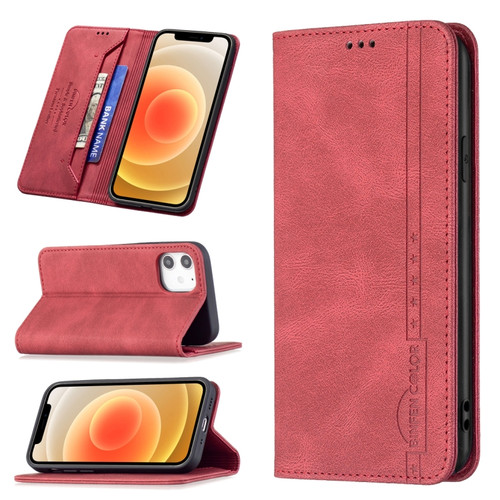 iPhone 12 mini Magnetic RFID Blocking Anti-Theft Leather Case with Holder & Card Slots & Wallet  - Red