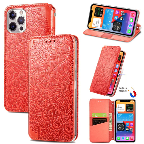 iPhone 12 mini Blooming Mandala Embossed Pattern Magnetic Horizontal Flip Leather Case with Holder & Card Slots & Wallet  - Orange