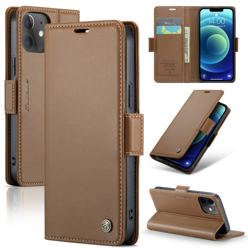 iPhone 12 mini CaseMe 023 Butterfly Buckle Litchi Texture RFID Anti-theft Leather Phone Case - Brown
