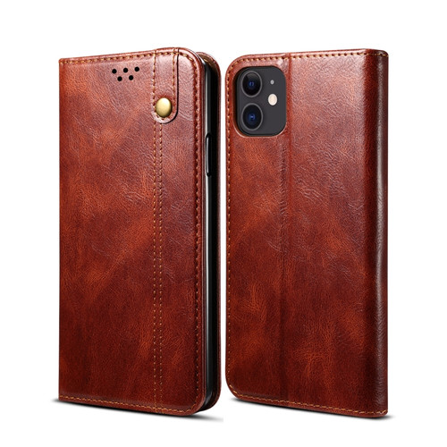 iPhone 12 mini Simple Wax Crazy Horse Texture Horizontal Flip Leather Case with Card Slots & Wallet  - Brown