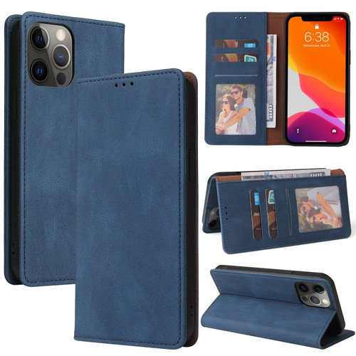 iPhone 12 mini Simple Suction Closure Horizontal Flip Leather Case with Holder & Card Slot & Wallet  - Blue