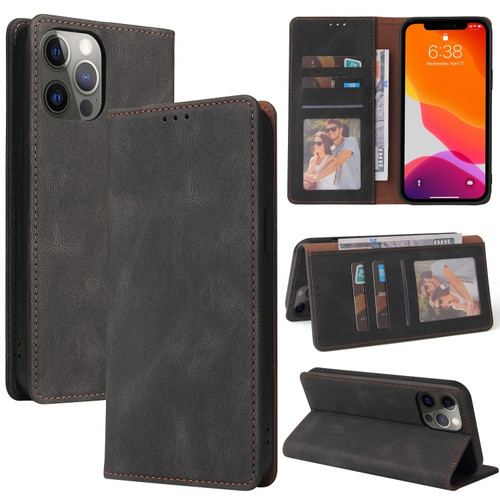 iPhone 12 mini Simple Suction Closure Horizontal Flip Leather Case with Holder & Card Slot & Wallet  - Black