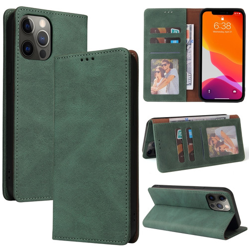 iPhone 12 mini Simple Suction Closure Horizontal Flip Leather Case with Holder & Card Slot & Wallet  - Green