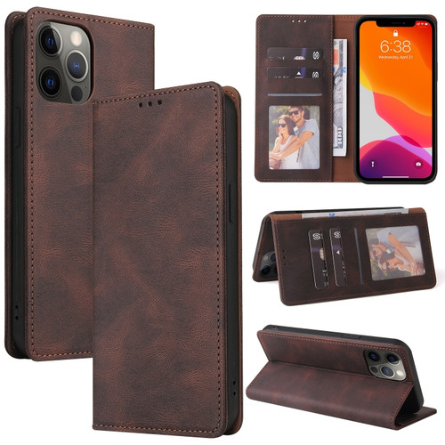 iPhone 12 mini Simple Suction Closure Horizontal Flip Leather Case with Holder & Card Slot & Wallet  - Brown
