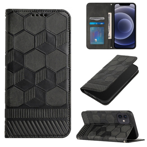 iPhone 12 mini Football Texture Magnetic Leather Flip Phone Case  - Black