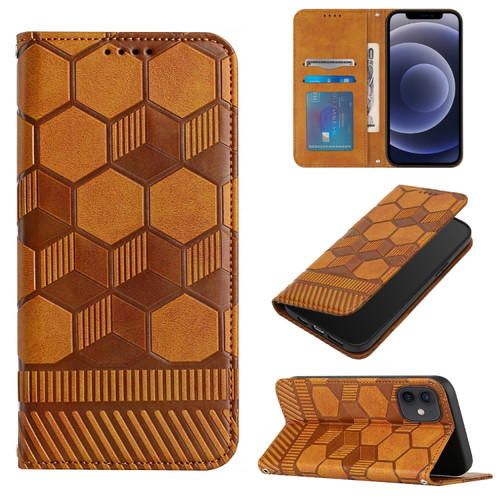 iPhone 12 mini Football Texture Magnetic Leather Flip Phone Case  - Khaki