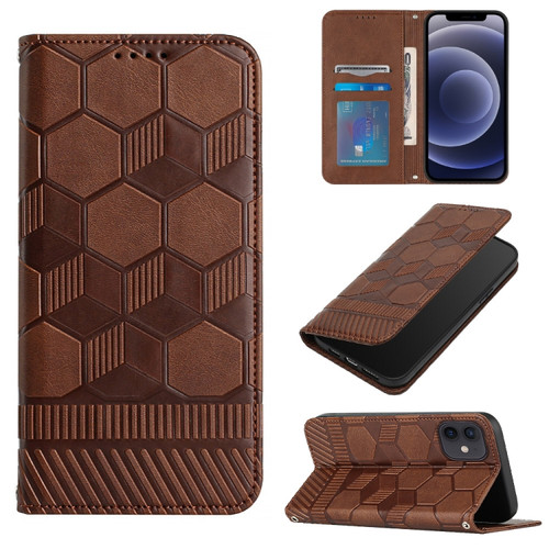 iPhone 12 mini Football Texture Magnetic Leather Flip Phone Case  - Brown