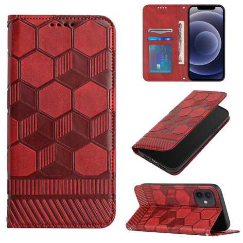 iPhone 12 mini Football Texture Magnetic Leather Flip Phone Case  - Red