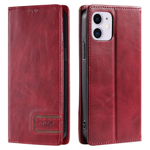 iPhone 12 mini TTUDRCH RFID Retro Texture Magnetic Leather Phone Case - Red