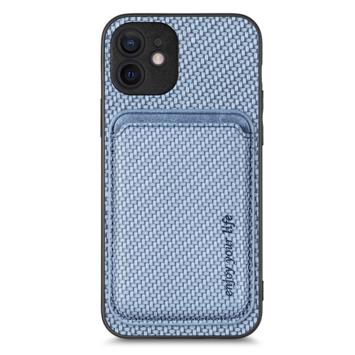 iPhone 12 mini Carbon Fiber Leather Card Magsafe Magnetic Phone Case - Blue