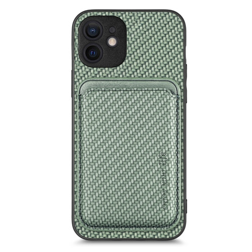 iPhone 12 mini Carbon Fiber Leather Card Magsafe Magnetic Phone Case - Green