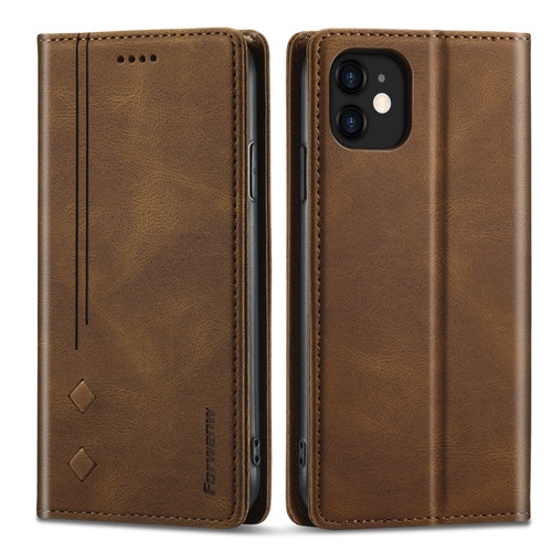iPhone 12 mini Forwenw F2 Series Magnetic Horizontal Flip Leather Case with Holder & Card Slots & Wallet  - Brown