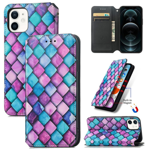 iPhone 12 mini Colorful Magnetic Horizontal Flip PU Leather Case with Holder & Card Slot & Wallet  - Purple Scales