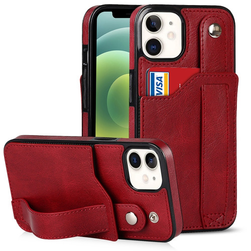 iPhone 12 mini Crazy Horse Texture Shockproof TPU + PU Leather Case with Card Slot & Wrist Strap Holder  - Red