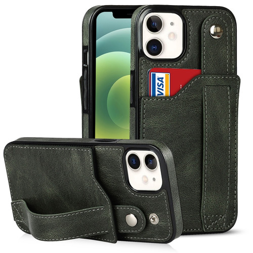 iPhone 12 mini Crazy Horse Texture Shockproof TPU + PU Leather Case with Card Slot & Wrist Strap Holder  - Emerald Green