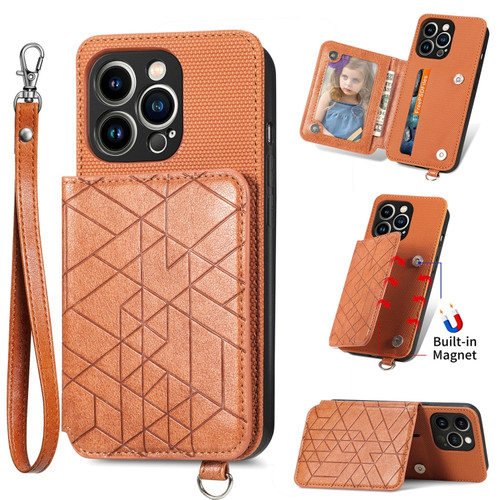 iPhone 12 mini Geometric Wallet Phone Case with Lanyard  - Brown