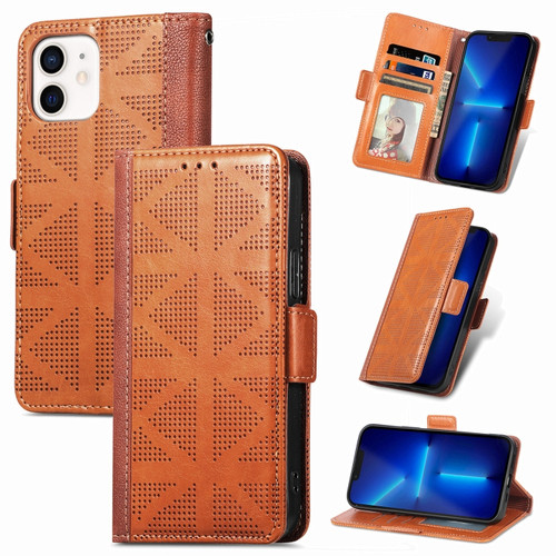 iPhone 12 mini Grid Leather Flip Phone Case  - Brown