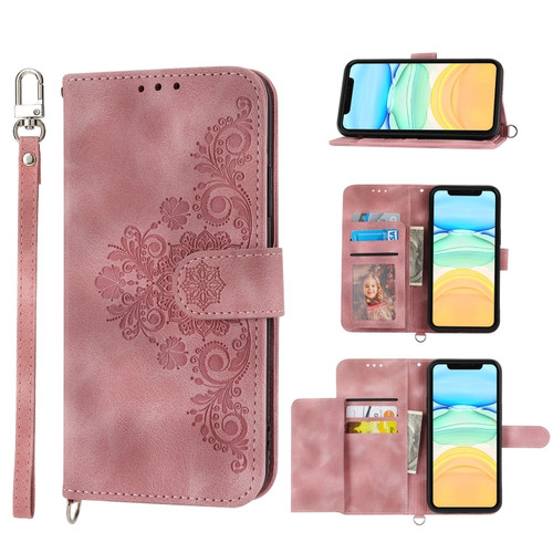 iPhone 12 mini Skin-feel Flowers Embossed Wallet Leather Phone Case - Pink