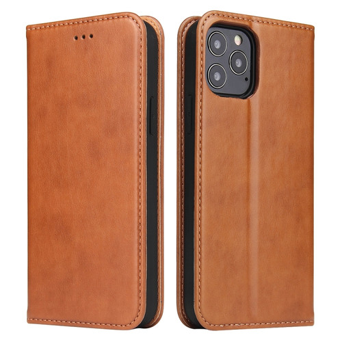 iPhone 12 mini Fierre Shann PU Genuine Leather Texture Horizontal Flip Leather Case with Holder & Card Slots & Wallet - Brown